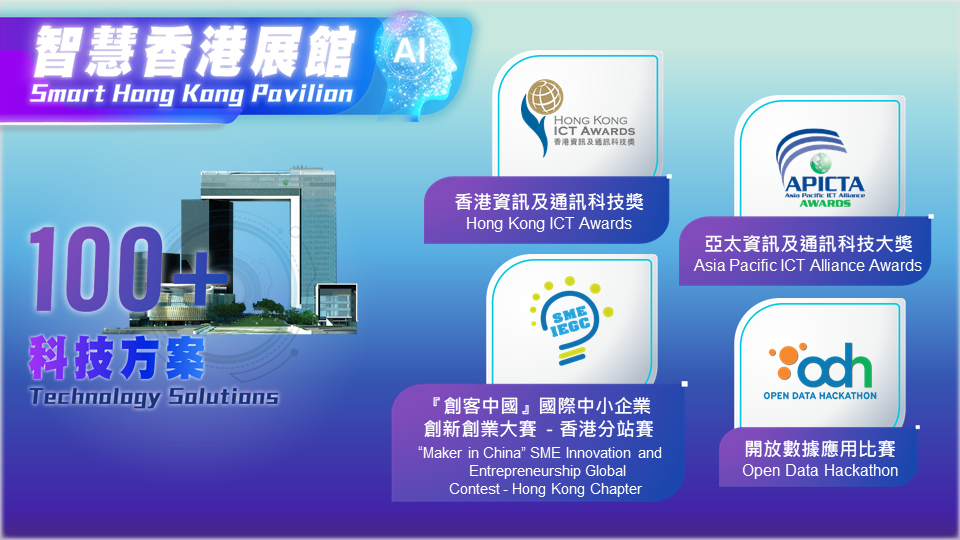資科辦展出過百項來自超過20個政府部門推展的創新科技方案，以及本地創科業界和學生於「香港資訊及通訊科技獎」、「亞太資訊及通訊科技大獎」、「『創客中國』國際中小企業創新創業大賽—香港分站賽」和「開放數據應用比賽」的得獎創新作品。